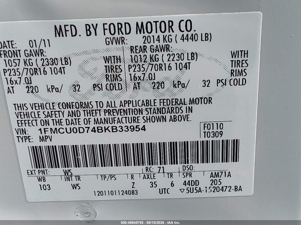 1FMCU0D74BKB33954 2011 FORD ESCAPE photo no. 9