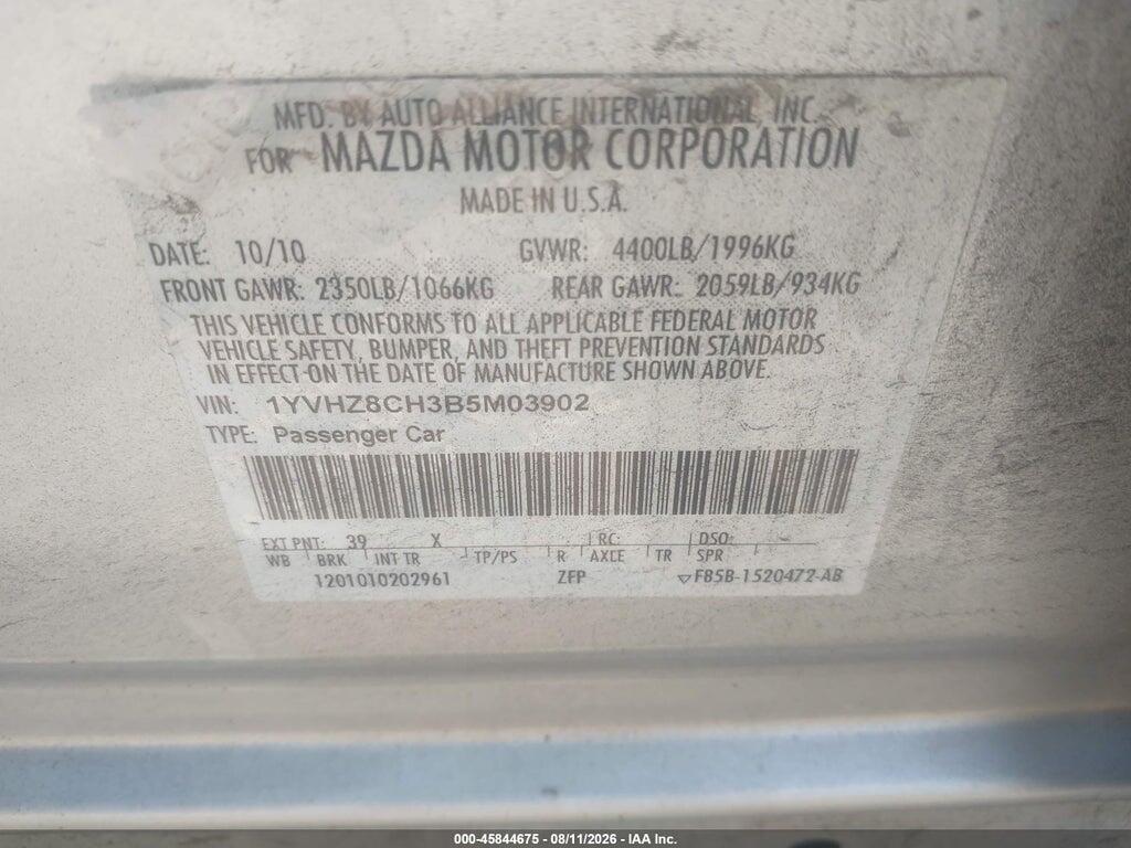 1YVHZ8CH3B5M03902 2011 MAZDA MAZDA6 photo no. 9