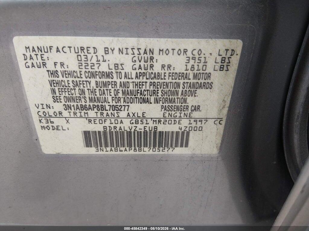 3N1AB6AP8BL705277 2011 NISSAN SENTRA photo no. 9