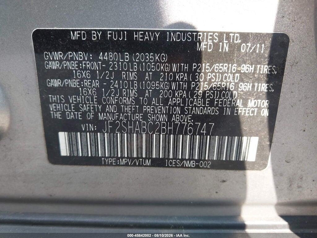 JF2SHABC2BH776747 2011 SUBARU FORESTER photo no. 9