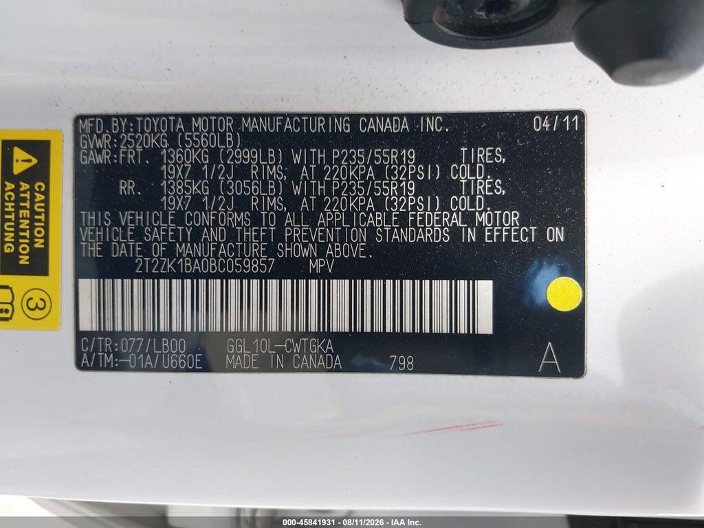 2T2ZK1BA0BC059857 2011 LEXUS RX 350 photo no. 9