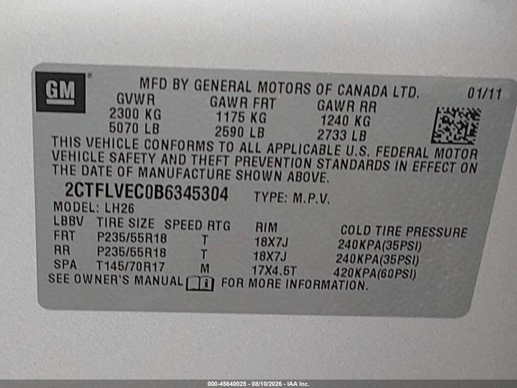2CTFLVEC0B6345304 2011 GMC TERRAIN photo no. 9