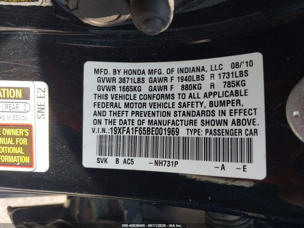 19XFA1F65BE001969 2011 HONDA CIVIC photo no. 9
