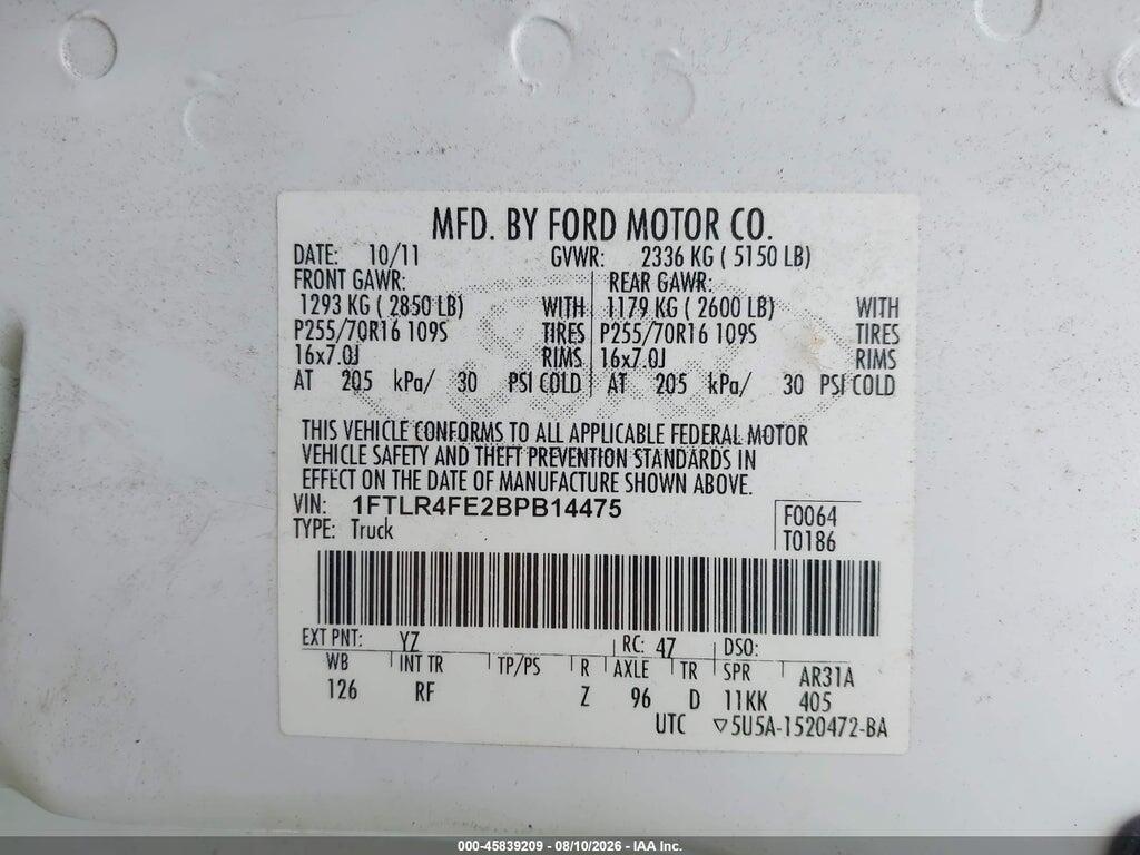 1FTLR4FE2BPB14475 2011 FORD RANGER photo no. 9