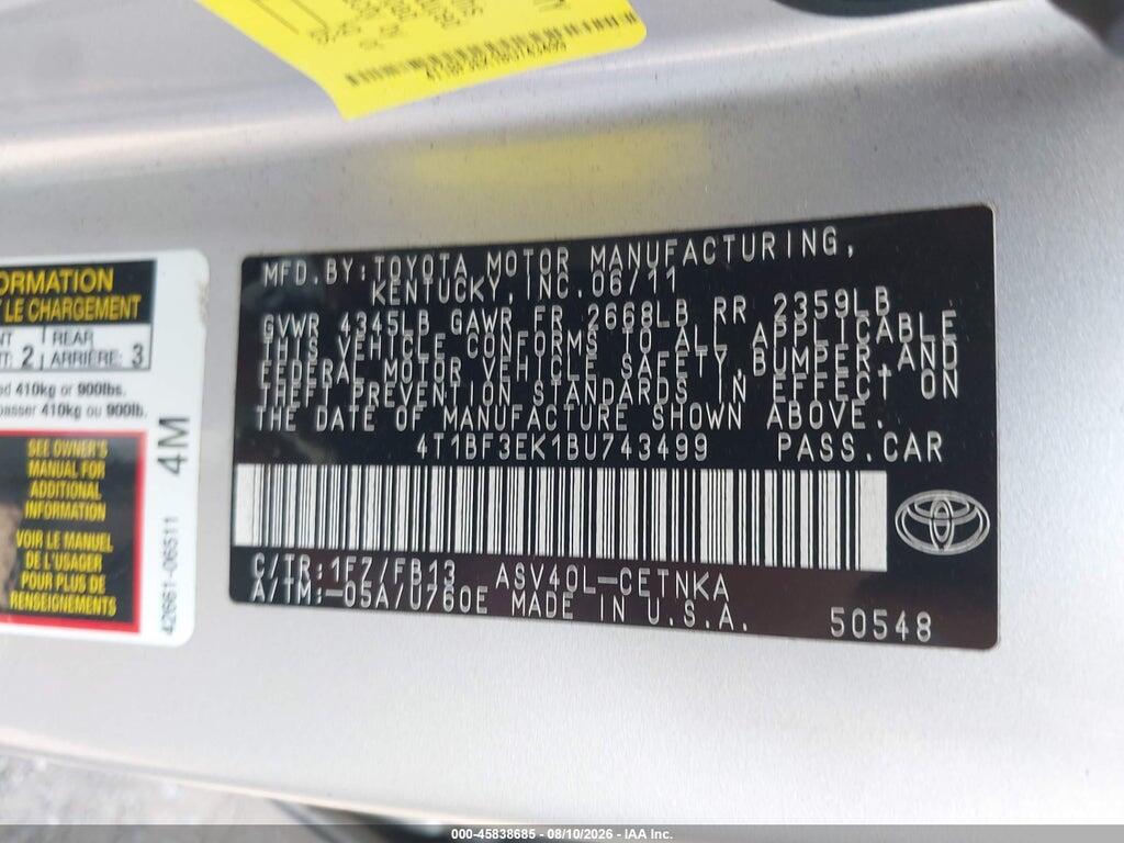4T1BF3EK1BU743499 2011 TOYOTA CAMRY photo no. 9