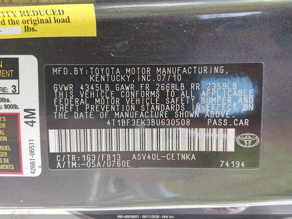 4T1BF3EK3BU630508 2011 TOYOTA CAMRY photo no. 9
