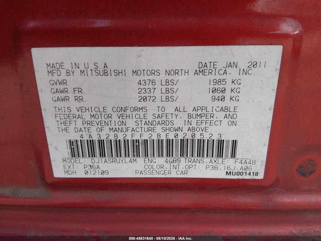 4A32B2FF2BE020523 2011 MITSUBISHI GALANT photo no. 9