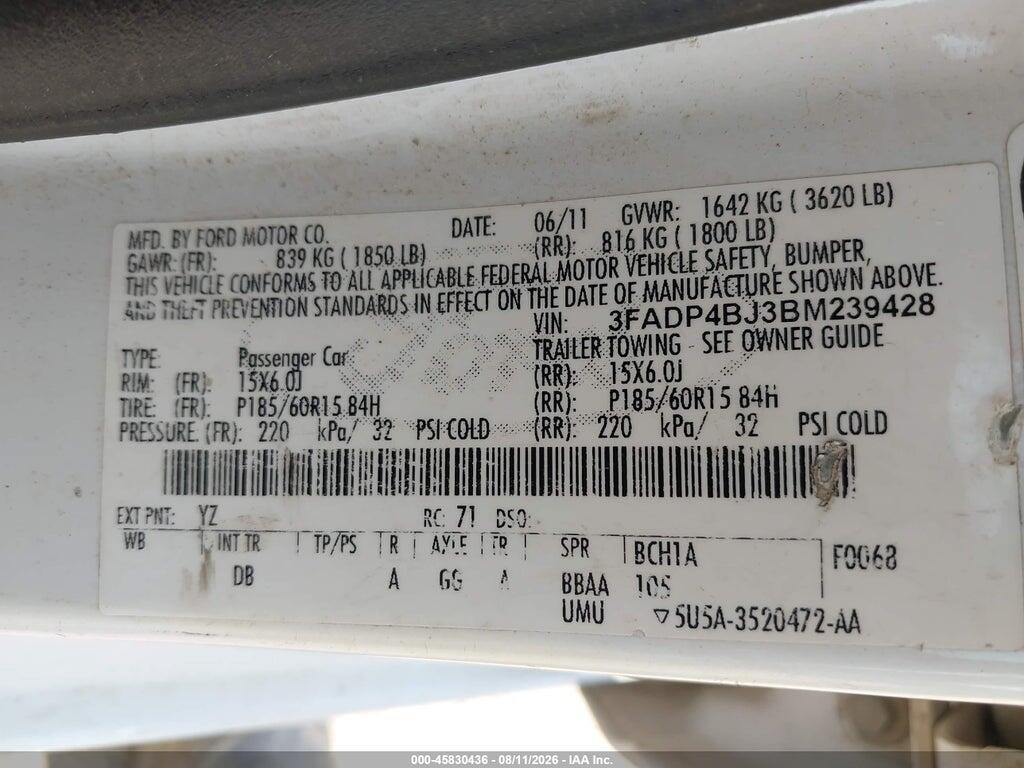 3FADP4BJ3BM239428 2011 FORD FIESTA photo no. 9