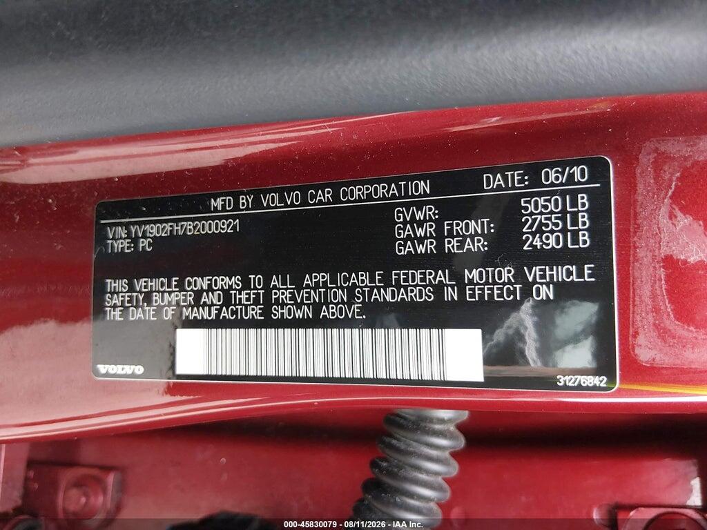 YV1902FH7B2000921 2011 VOLVO S60 photo no. 9