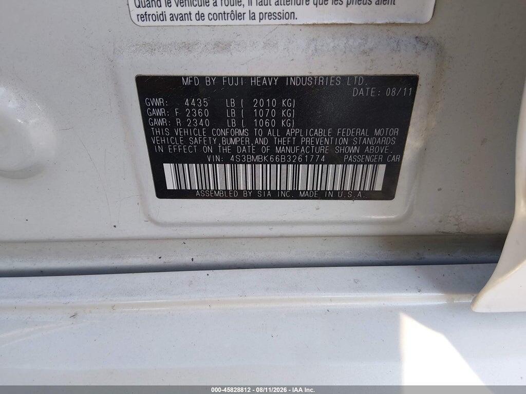 4S3BMBK66B3261774 2011 SUBARU LEGACY photo no. 9