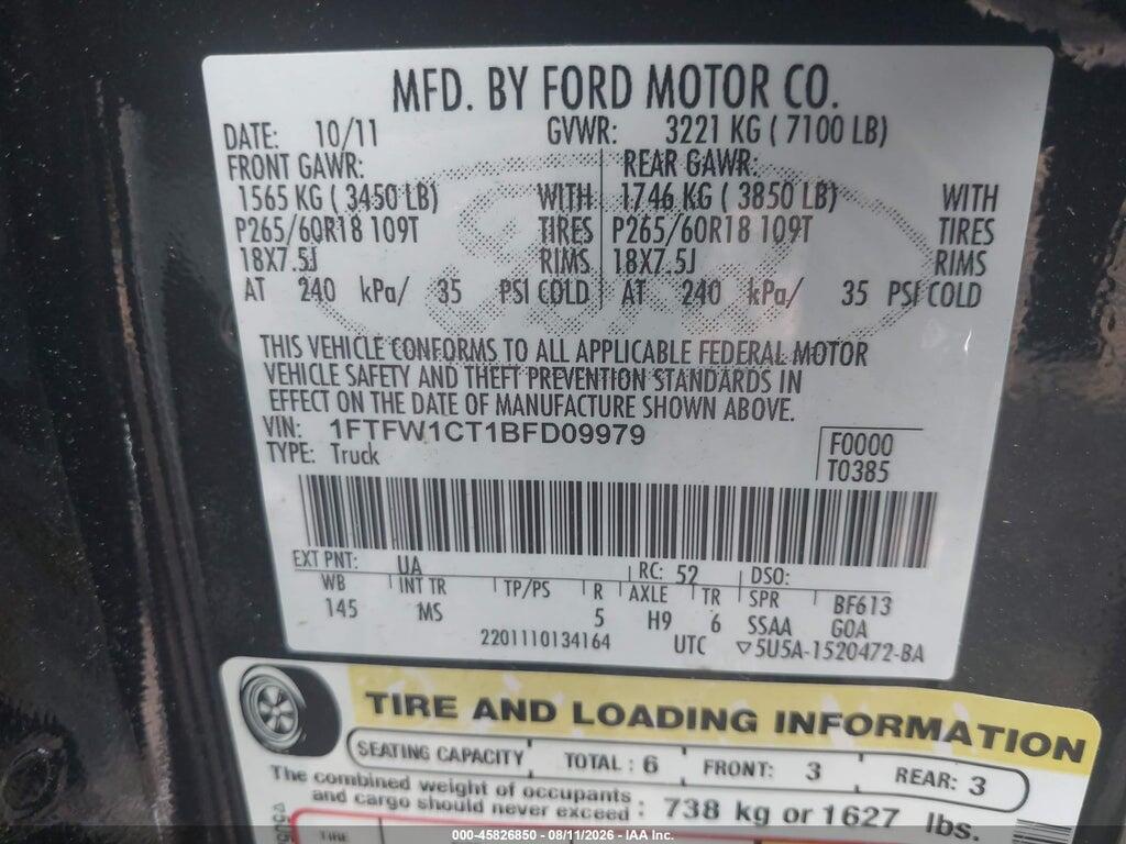 1FTFW1CT1BFD09979 2011 FORD F-150 photo no. 9