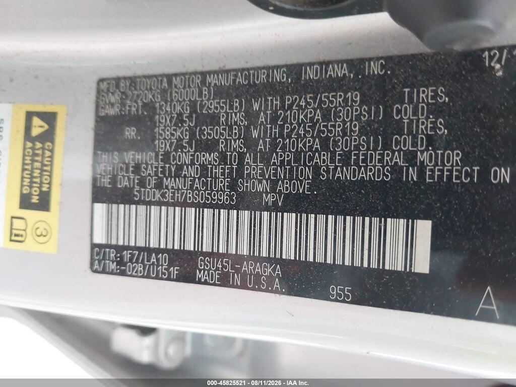 5TDDK3EH7BS059963 2011 TOYOTA HIGHLANDER photo no. 9