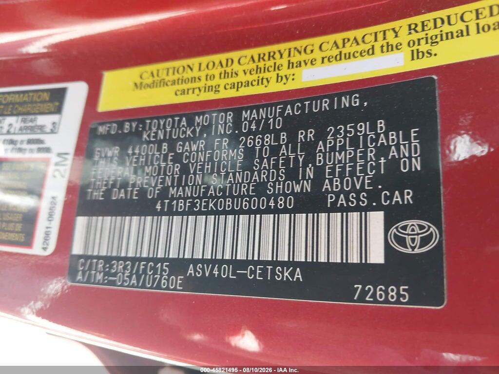 4T1BF3EK0BU600480 2011 TOYOTA CAMRY photo no. 9