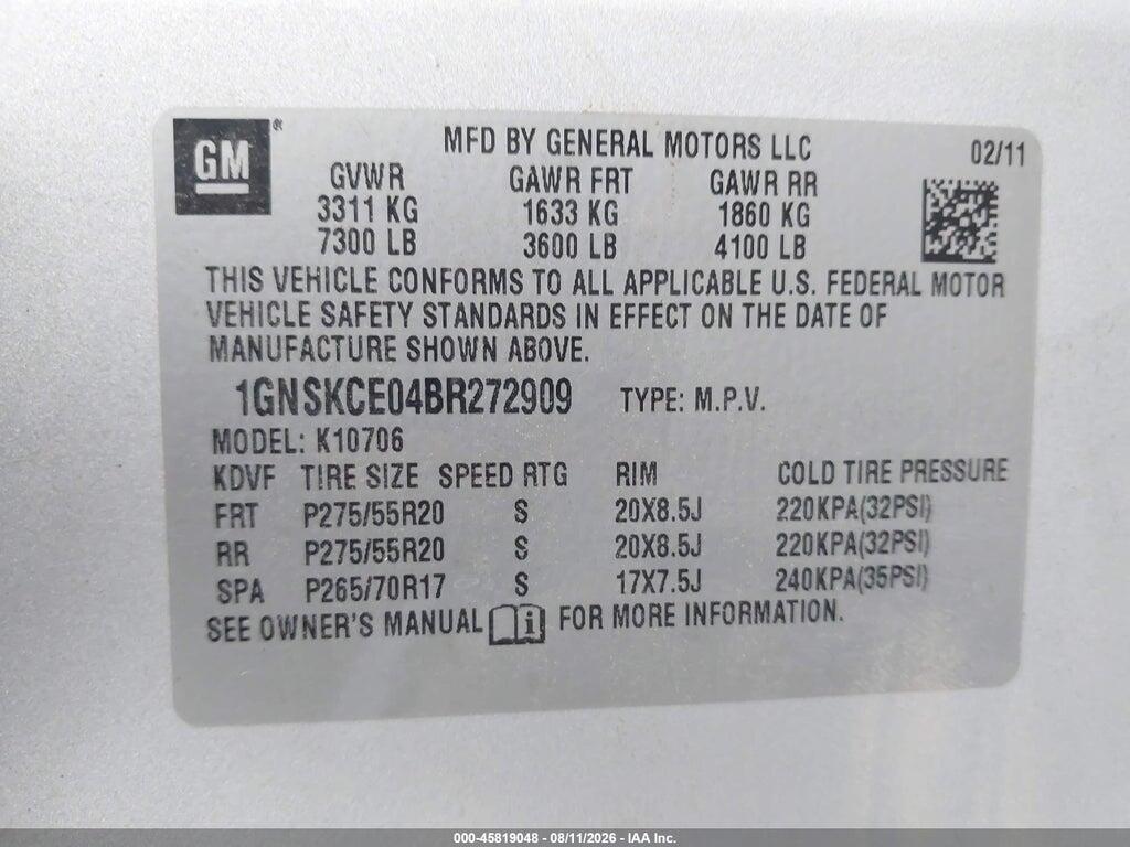 1GNSKCE04BR272909 2011 CHEVROLET TAHOE photo no. 9