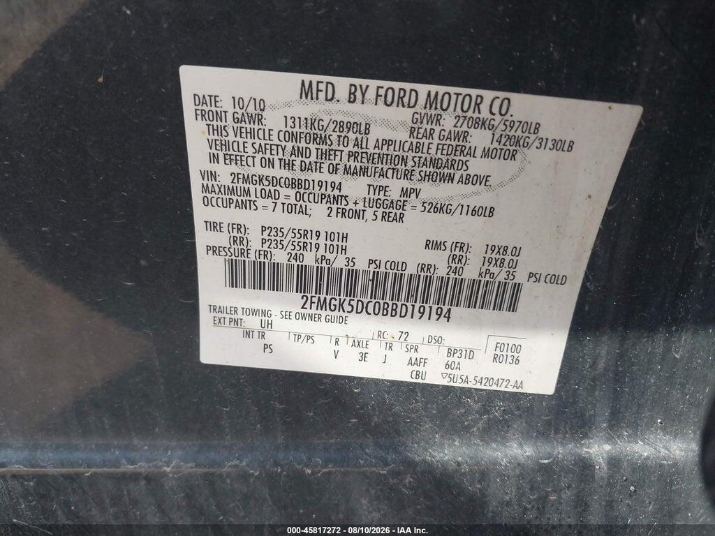 2FMGK5DC0BBD19194 2011 FORD FLEX photo no. 9