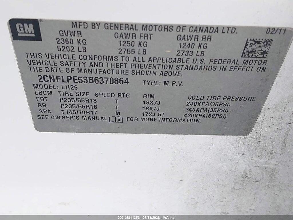 2CNFLPE53B6370864 2011 CHEVROLET EQUINOX photo no. 9