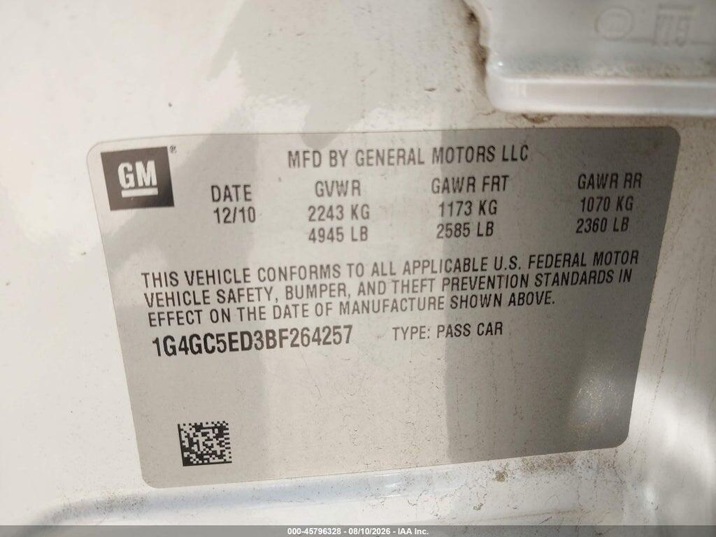 1G4GC5ED3BF264257 2011 BUICK LACROSSE photo no. 9