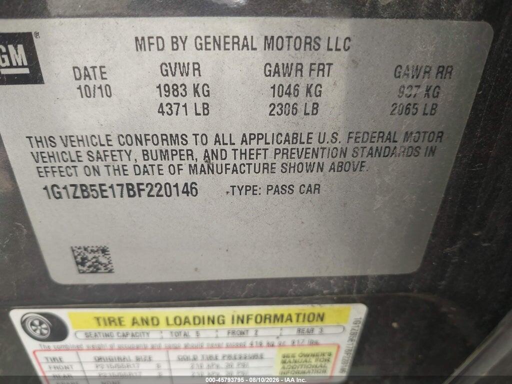 1G1ZB5E17BF220146 2011 CHEVROLET MALIBU photo no. 9