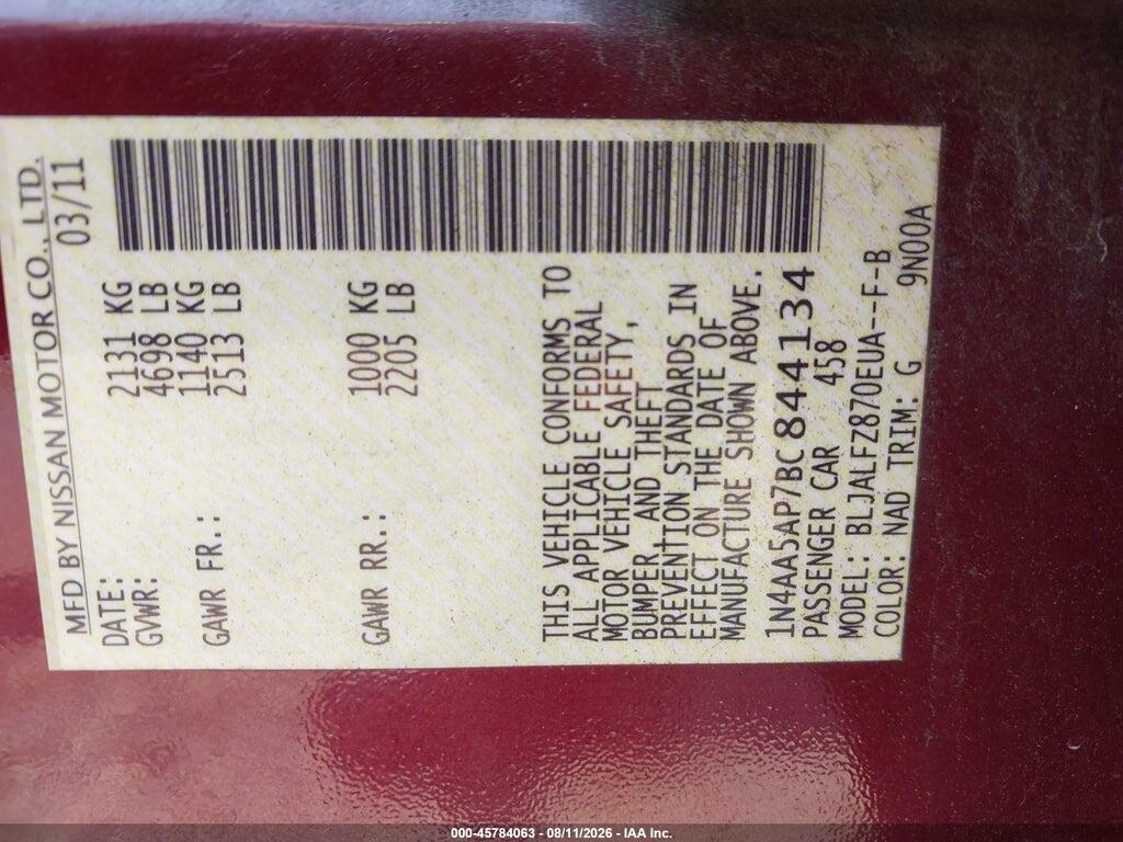 1N4AA5AP7BC844134 2011 NISSAN MAXIMA photo no. 9