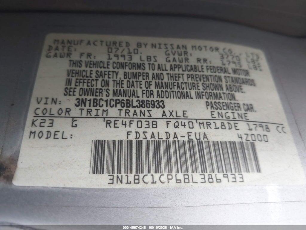 3N1BC1CP6BL386933 2011 NISSAN VERSA photo no. 9