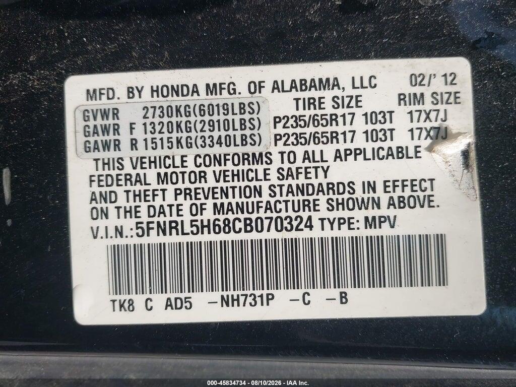 5FNRL5H68CB070324 2012 HONDA ODYSSEY photo no. 9
