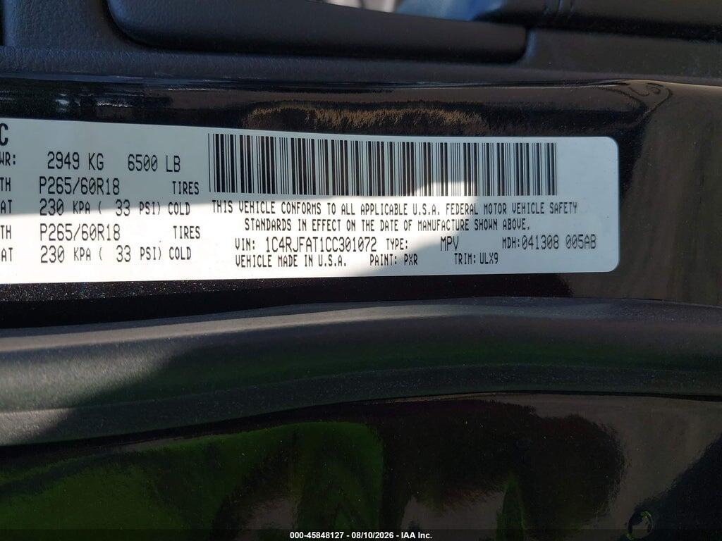 1C4RJFAT1CC301072 2012 JEEP GRAND CHEROKEE photo no. 9