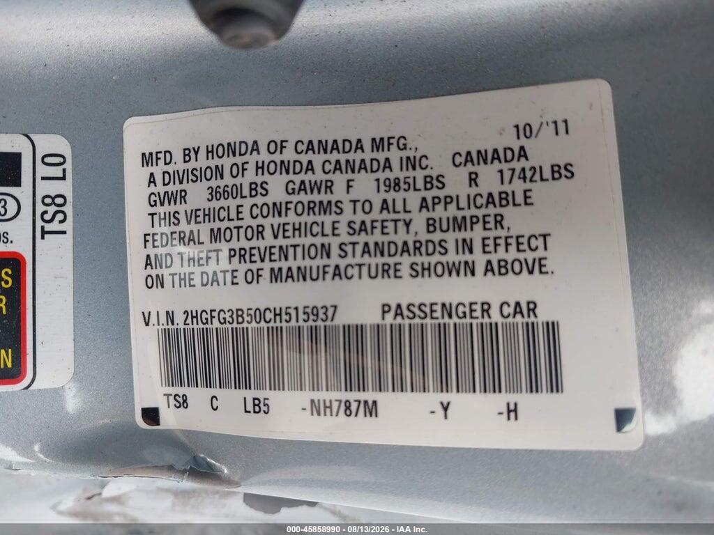 2HGFG3B50CH515937 2012 HONDA CIVIC photo no. 9