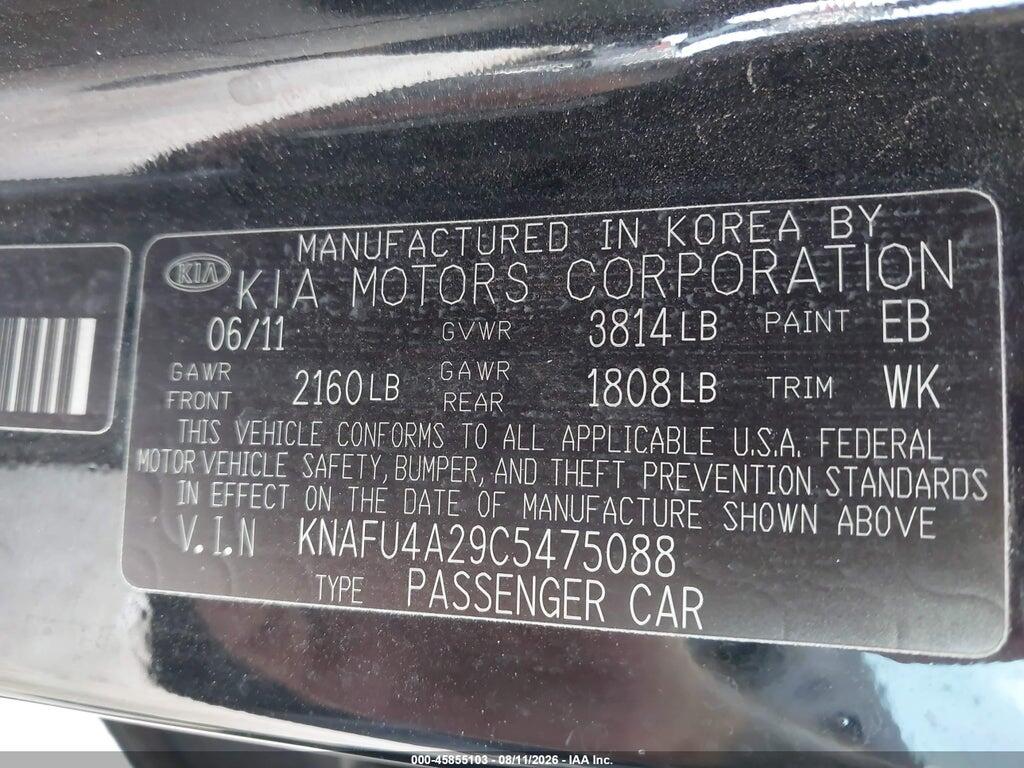 KNAFU4A29C5475088 2012 KIA FORTE photo no. 9