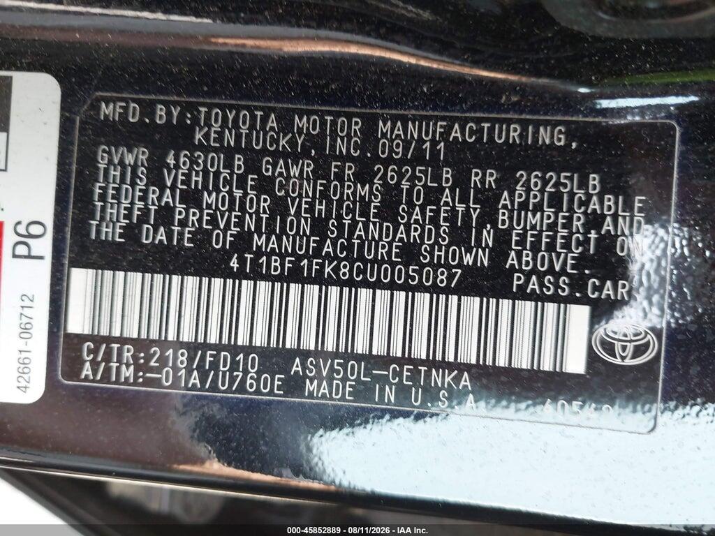 4T1BF1FK8CU005087 2012 TOYOTA CAMRY photo no. 9