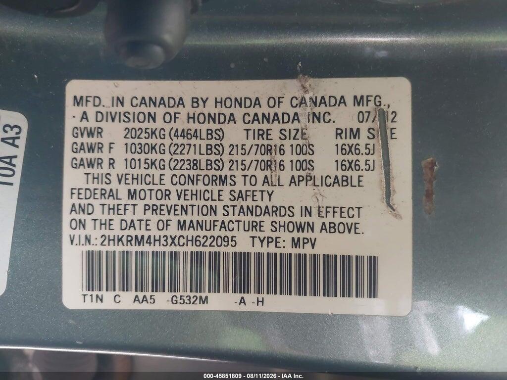 2HKRM4H3XCH622095 2012 HONDA CR-V photo no. 9