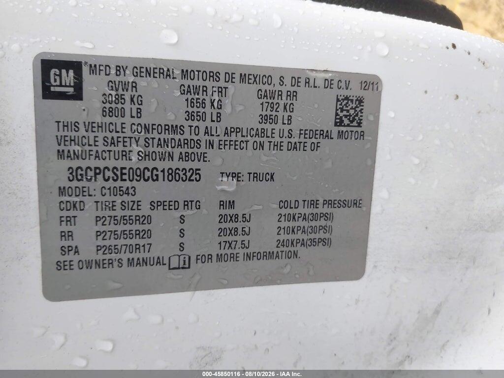 3GCPCSE09CG186325 2012 CHEVROLET SILVERADO 1500 photo no. 9