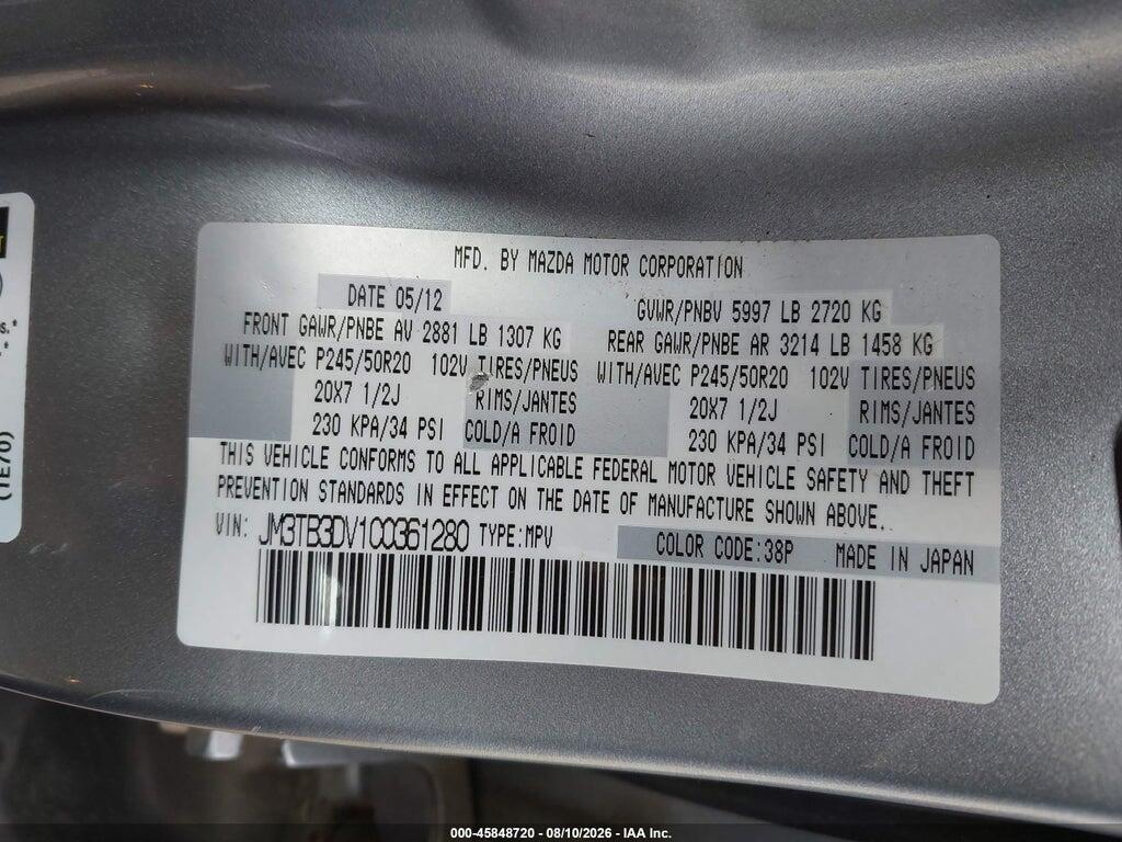 JM3TB3DV1C0361280 2012 MAZDA CX-9 photo no. 9