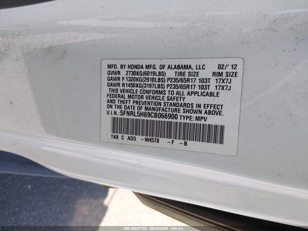 5FNRL5H69CB066900 2012 HONDA ODYSSEY photo no. 9