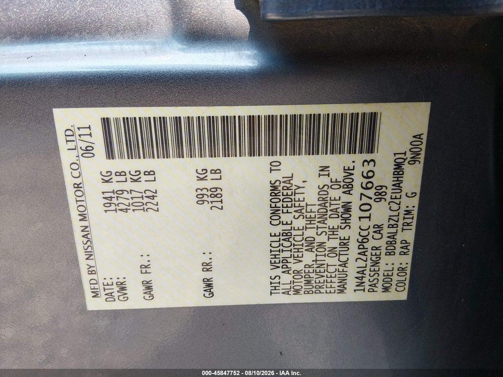 1N4AL2AP6CC107663 2012 NISSAN ALTIMA photo no. 9