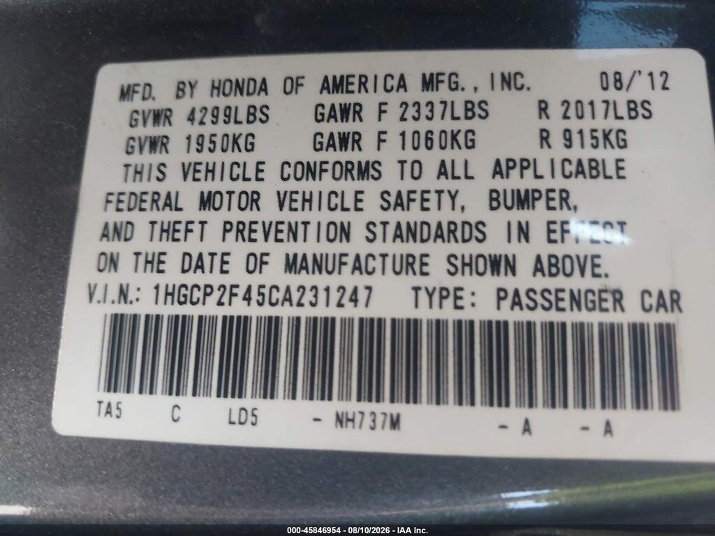 1HGCP2F45CA231247 2012 HONDA ACCORD photo no. 9