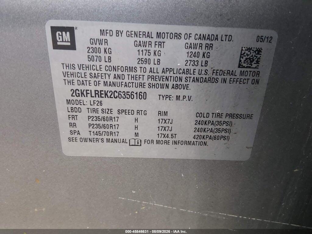 2GKFLREK2C6356160 2012 GMC TERRAIN photo no. 9