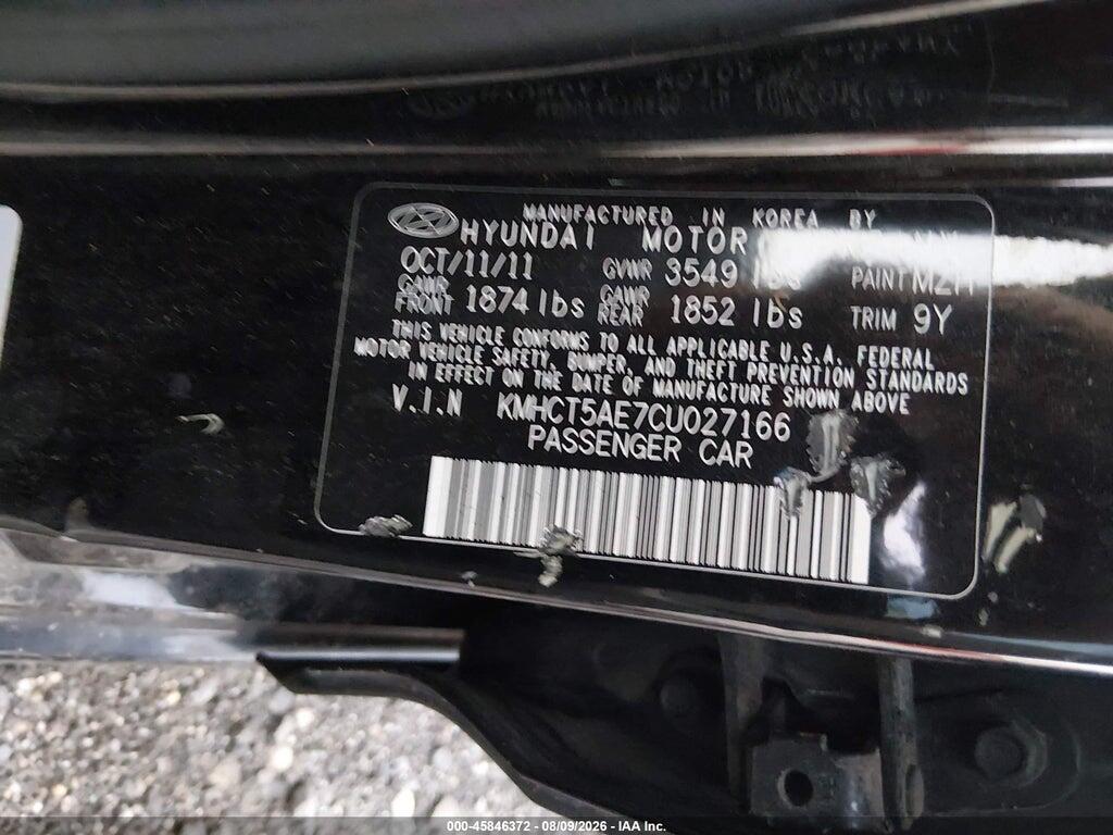 KMHCT5AE7CU027166 2012 HYUNDAI ACCENT photo no. 9