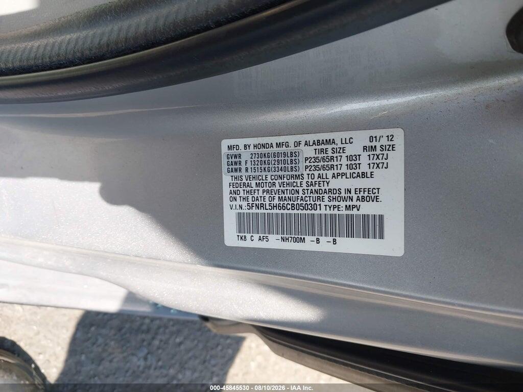 5FNRL5H66CB050301 2012 HONDA ODYSSEY photo no. 9