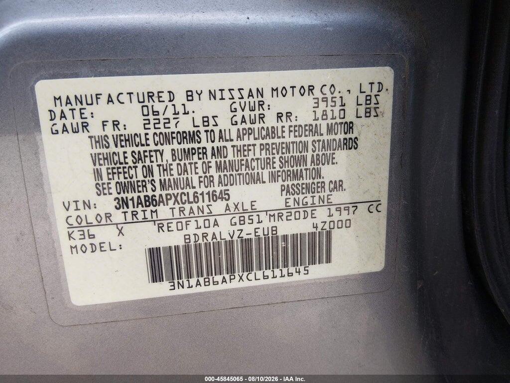 3N1AB6APXCL611645 2012 NISSAN SENTRA photo no. 9