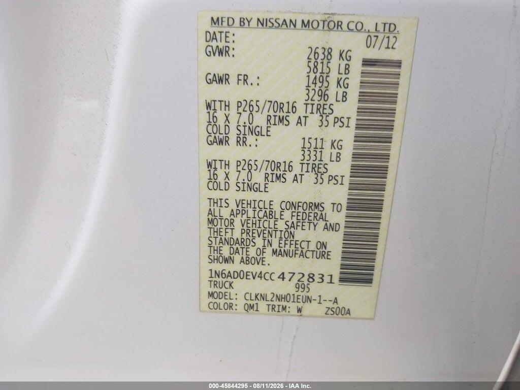 1N6AD0EV4CC472831 2012 NISSAN FRONTIER photo no. 9