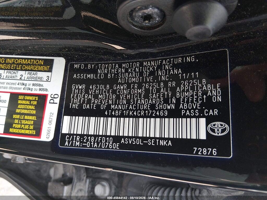 4T4BF1FK4CR172469 2012 TOYOTA CAMRY photo no. 9