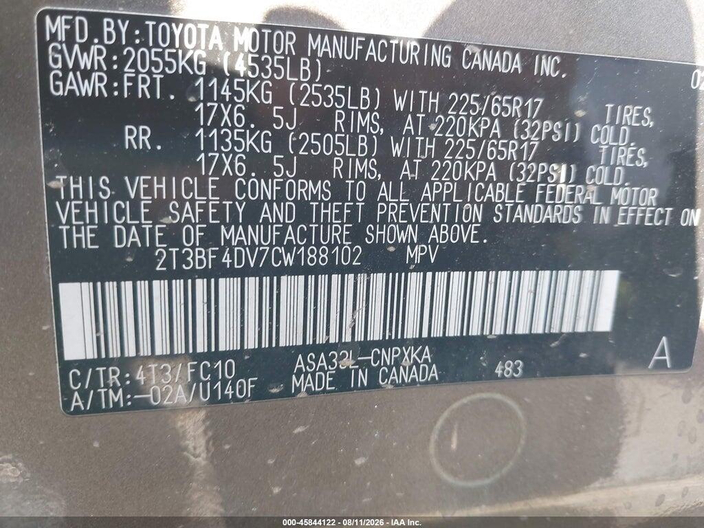 2T3BF4DV7CW188102 2012 TOYOTA RAV4 photo no. 9