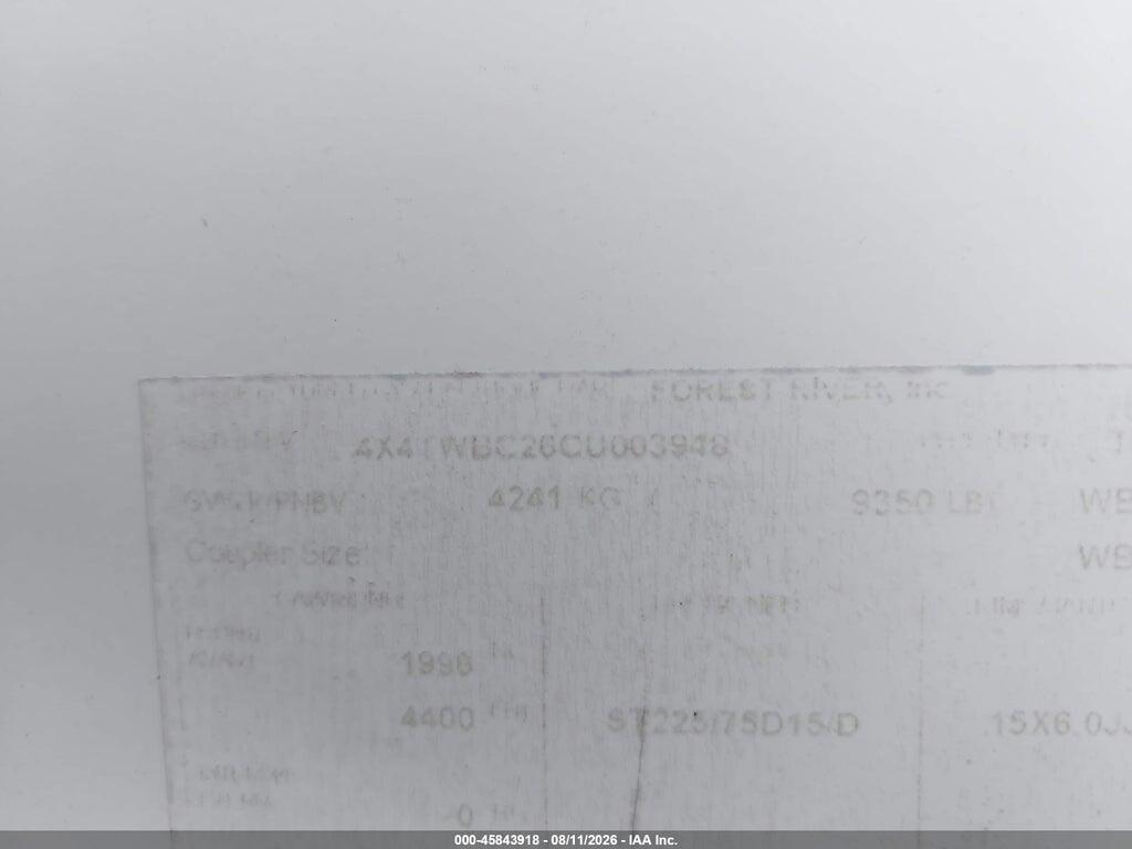 4X4TWBC26CU003948 2012 FOREST RIVER TRAVEL TRLR photo no. 9