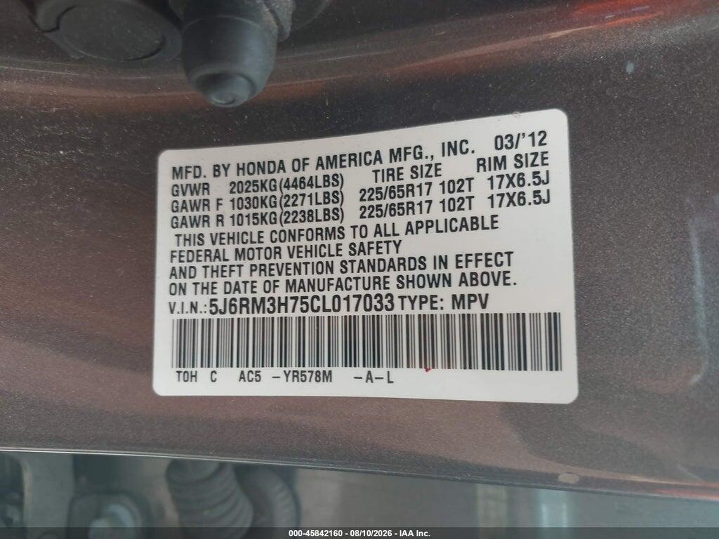 5J6RM3H75CL017033 2012 HONDA CR-V photo no. 9