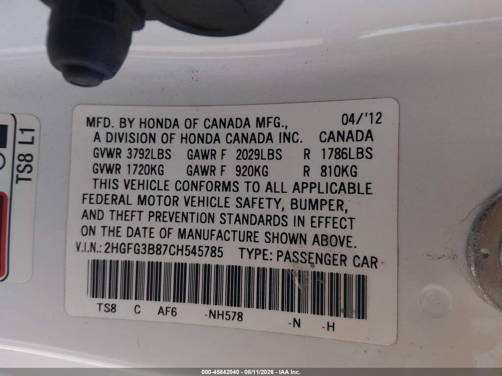 2HGFG3B87CH545785 2012 HONDA CIVIC photo no. 9