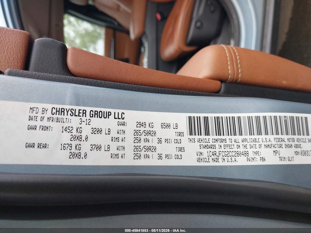 1C4RJFCG2CC280488 2012 JEEP GRAND CHEROKEE photo no. 9
