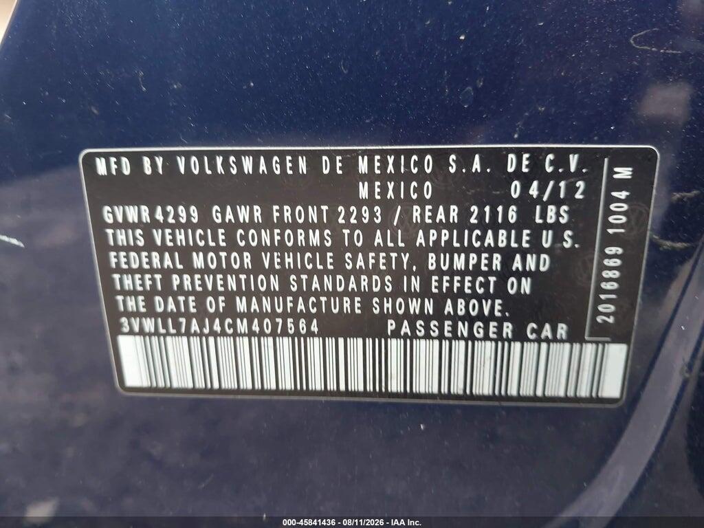 3VWLL7AJ4CM407564 2012 VOLKSWAGEN JETTA photo no. 9
