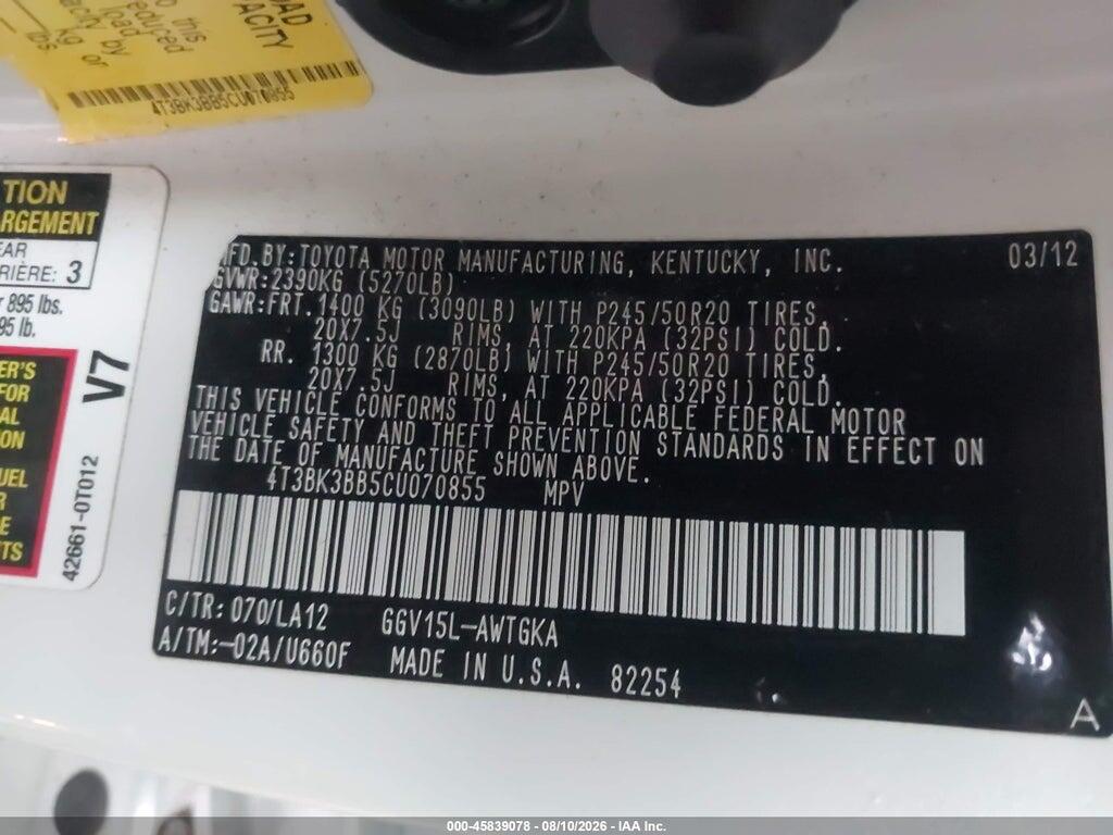 4T3BK3BB5CU070855 2012 TOYOTA VENZA photo no. 9