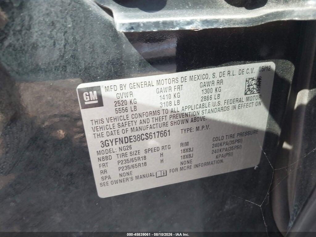 3GYFNDE38CS617661 2012 CADILLAC SRX photo no. 9