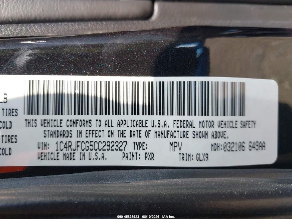 1C4RJFCG5CC292327 2012 JEEP GRAND CHEROKEE photo no. 9